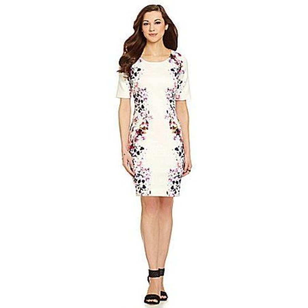 Antonio Melani Women’s White Floral Scuba Sheath Dress in Size 8